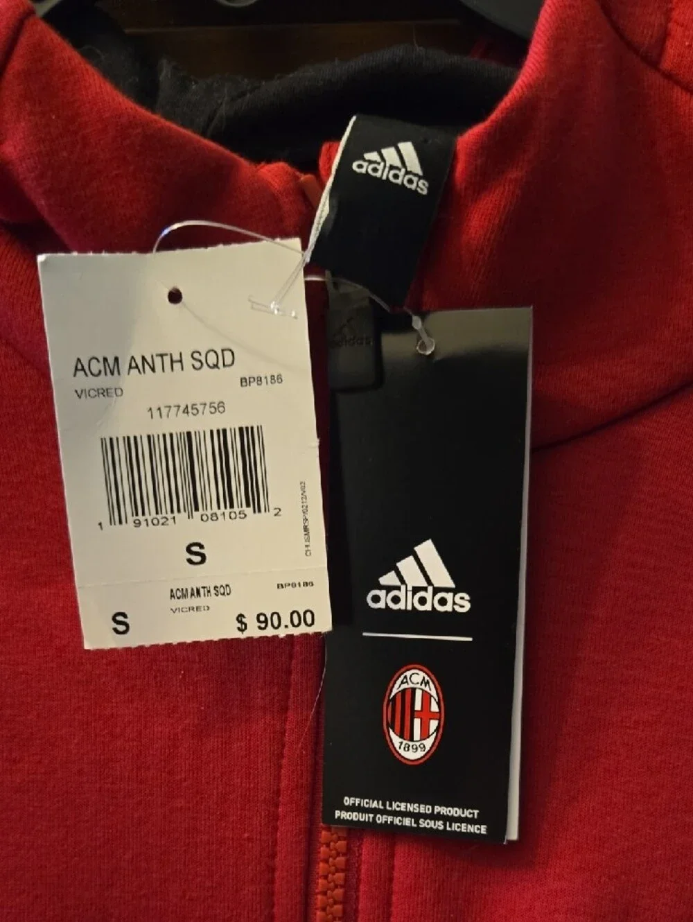 official Adidas AC Milan full-zip hoodie,